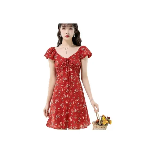 ORANDOR WEAR Red Женские Короткие Платья с Рукавами