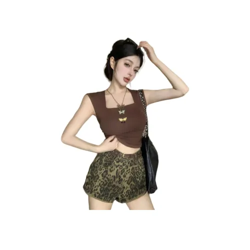 YEARNED Леопардовый принт Женские джинсовые шорты