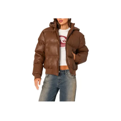 Edikted Wintry Artificial Leather Hooded Down Jacket Women's