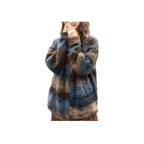 Wbwq Свитер Женские Синий Карта Полосы