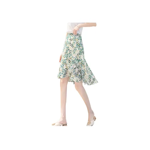 Cypress House Повседневные короткие юбки Женские Белые Подкладочная ткань Лист Зеленый