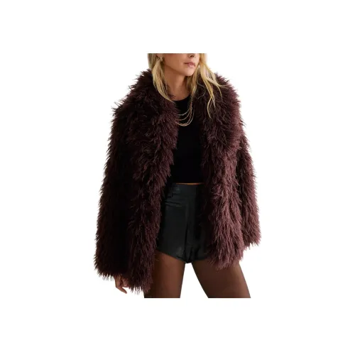 NASTY GAL Искусственный монгольский мех Короткий куртка Бархат Feel Пальто Женские Коричневый