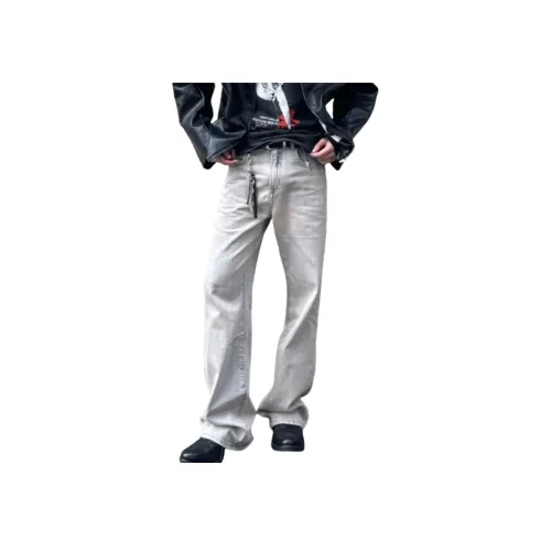 GANGZAI Грязно-белые унисекс джинсы