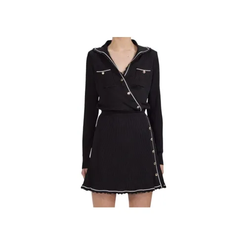 Self Portrait FW22 Длинное Платье с Длинными Рукавами Женское Черное