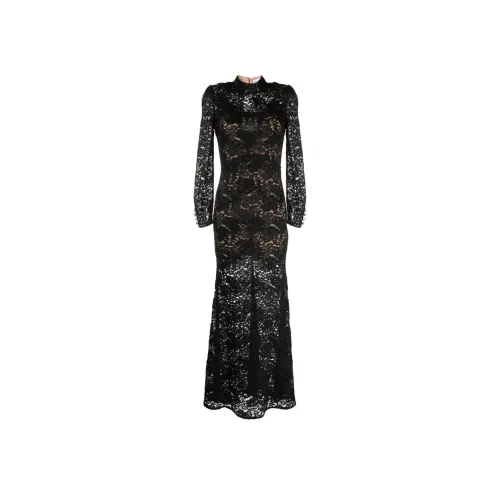 Self Portrait Длинное Платье с Длинными Рукавами Женское Черное