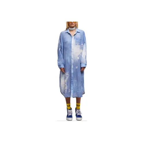 R13 Blue with White Lettering Женские Длинные Рукава Платья