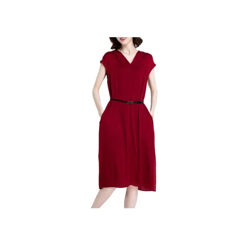 JINJU Red Женские Короткие Платья с Рукавами