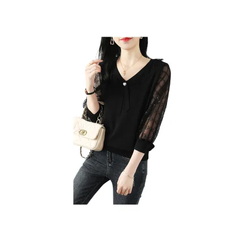 Корейский стиль T-рубашка женский черный