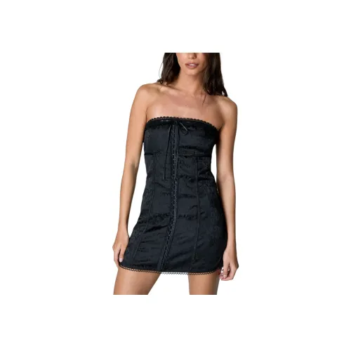 NASTY GAL Сатин Жаккард Лента Комбинированный Мини Платье Без рукавов Платье Женские Черный