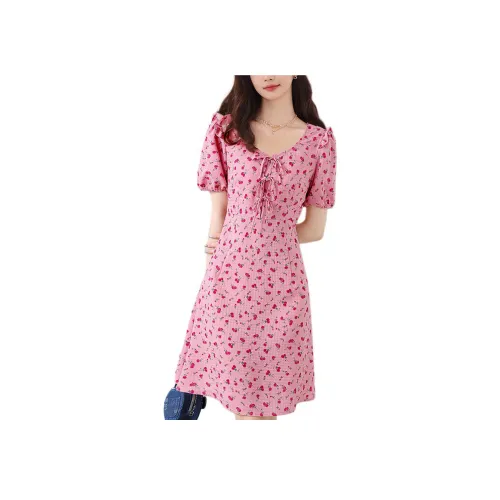 Wbwq Короткий рукав Платье Женское Розовое