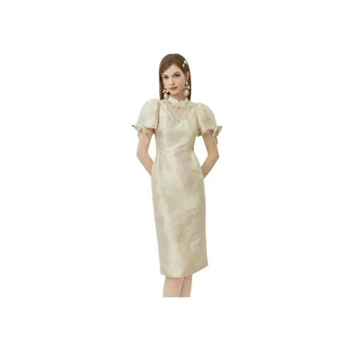 AIVEI Бежевый Женские Короткие Платья с Длинными Рукавами