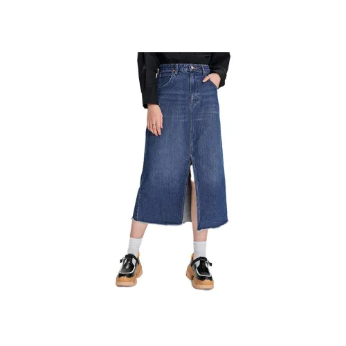 Lee Джинсовые длинные юбки среднего темно-синего цвета для женщин
