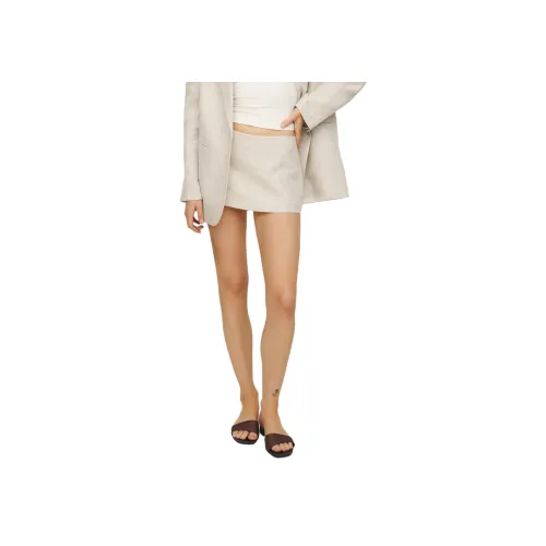 Reformation Mia Low Waist Шорты-юбка из льна Повседневные короткие юбки Женские Овсяный