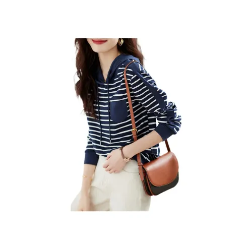 Mo Han Yi Mei Т-рубашка с оборванным рукавом женская темно-синий полосы