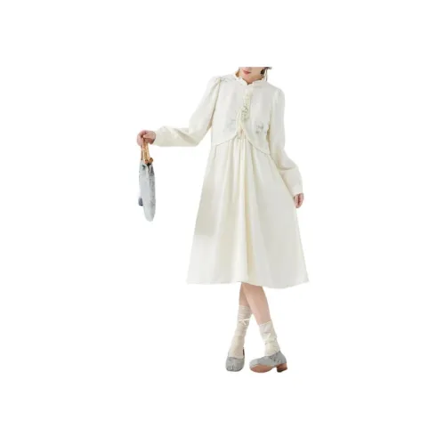 ZIHAN Длинное платье с длинными рукавами женское бежевый