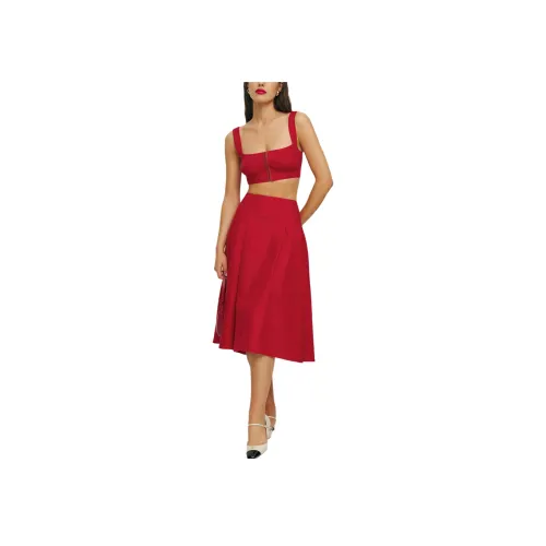 Reformation Santana Linen Two-Piece Skirt Set Women's Cherry Red