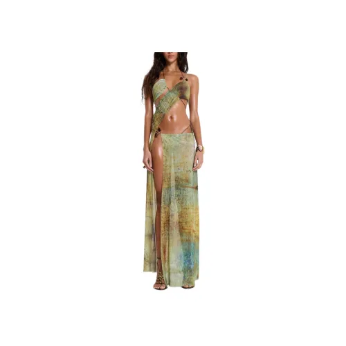 Jaded London Cantha Асимметричное Платье с Вырезами Maxi Slip Платье Женское Зеленый Зеленый