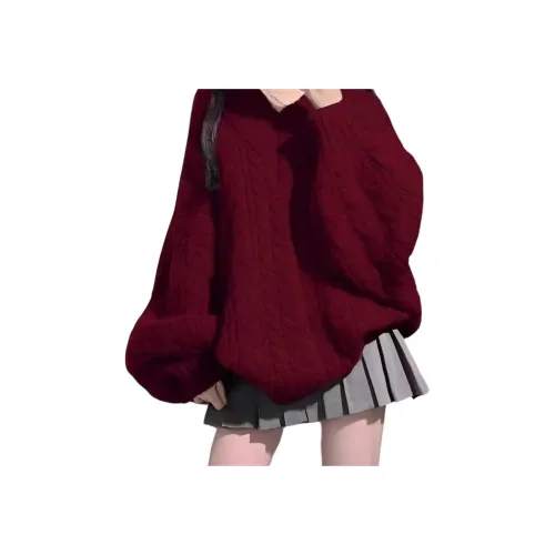 Mu Qingqing Красный Трикотажный Свитер из Ткани + Серый Юбка с Рифленым Краем, Комплект из Двух Предметов, Женские Юбочные Комплекты