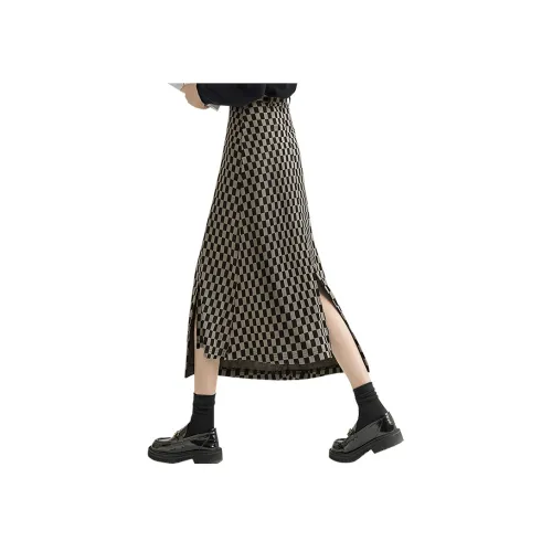 Cypress House Повседневный Длинный Юбка Женские Черный кофе Клетчатый