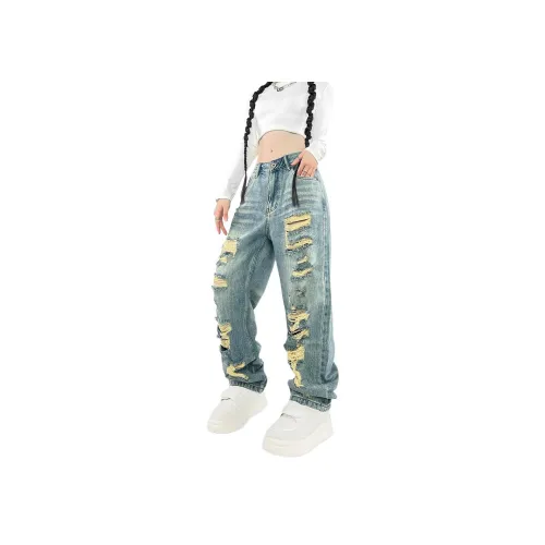 FAR BACK Джинсы Унисекс Выстиранный Синий