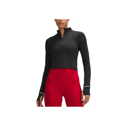 lululemon It's Rulu Ribbed Cropped Half-Zipper Crop Top Women's Black