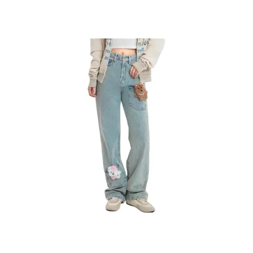 LALABOBO Medium Blue White Women's Jeans ЛАЛАБОБО Средне-синий Белый Женские Джинсы