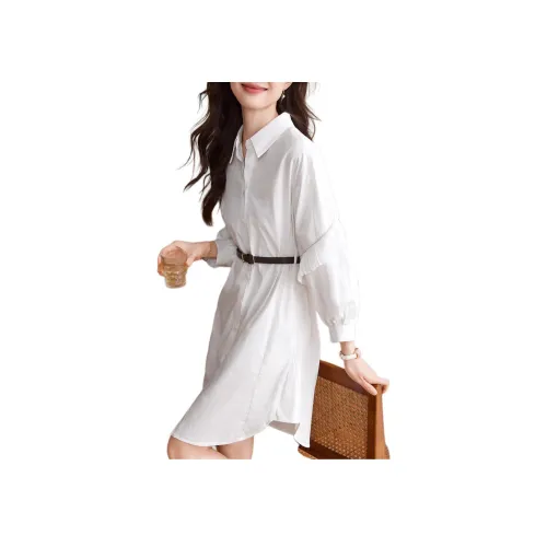 Mo Han Yi Mei Длинный рукав Платье Женское Белое