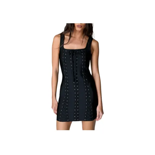 NASTY GAL Бинт Кружево Вверх Мини Платье Slip Платье Женские Черный