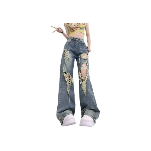 ACHIEVE ACHV Синий & Цвет & Рваные & Hole Женские Джинсы