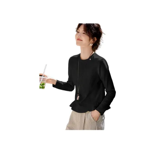 XWI Черные длинные рукава женские T-рубашки