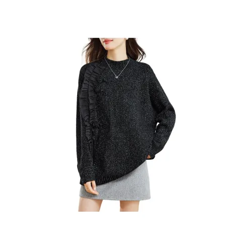 Корейский стиль Свитер Женский Черный Металлическая пряжа