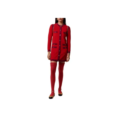 CHANEL Red Женские Длинные Рукава Платья