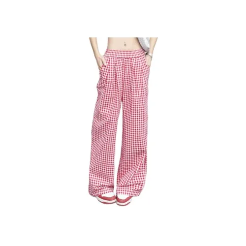 Wen Shan Красная клетка Брюки Женские Повседневные брюки