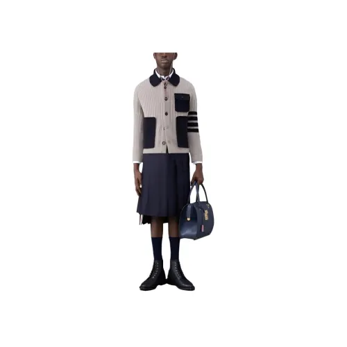 THOM BROWNE· Прячёная шерсть Половина кардиган Стич 4 Барная стойка Работничья куртка Мужской Бежевый