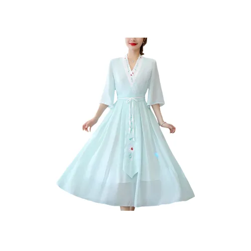 WELKIN WZWJ Короткий рукав Платье Женское Светло-зеленое