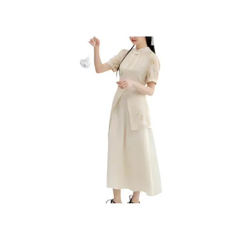 ZIHAN Короткий рукав Платье Женское Абрикосовое