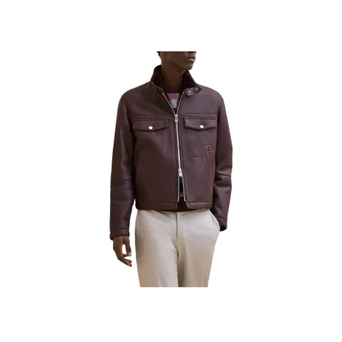 HERMES Кожа Куртка Мужская Красный Коричневый