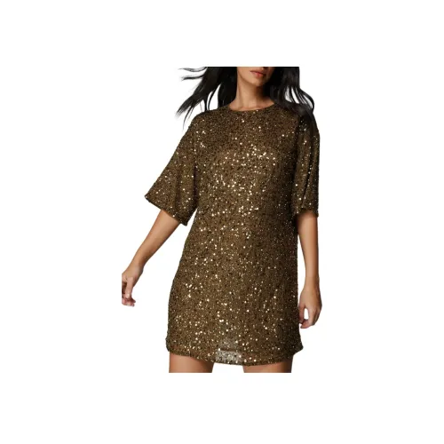 NASTY GAL Cluster Sequin Slouch Прямое платье Короткий рукав Платье Женское Золотое