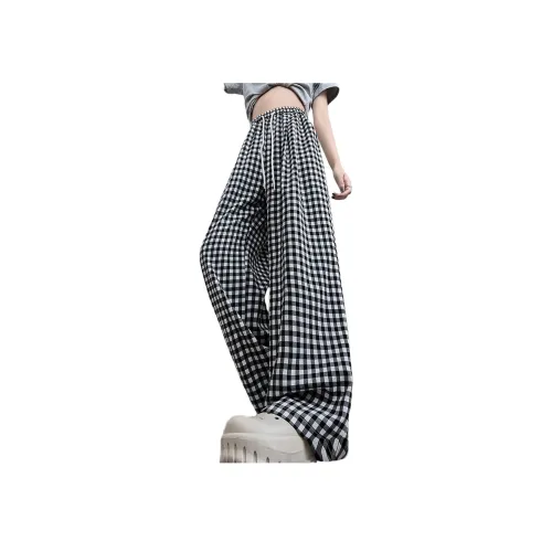 Wbwq Повседневные брюки Женские Черный Серый Белый Клетка