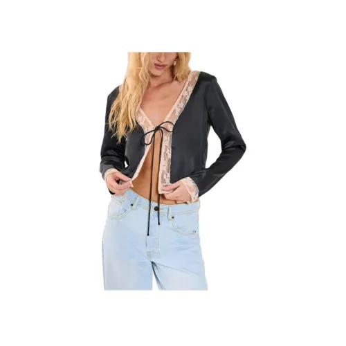 NASTY GAL Cutwork Кружево Галстук Передняя часть ДОЛГИЙ РУКАВ ТОП КРЫВАЯ ТОП ЖЕНСКИЙ