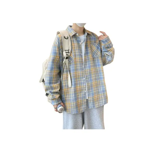 MORii Синие Желтые Клетчатые Унисекс Рубашки
