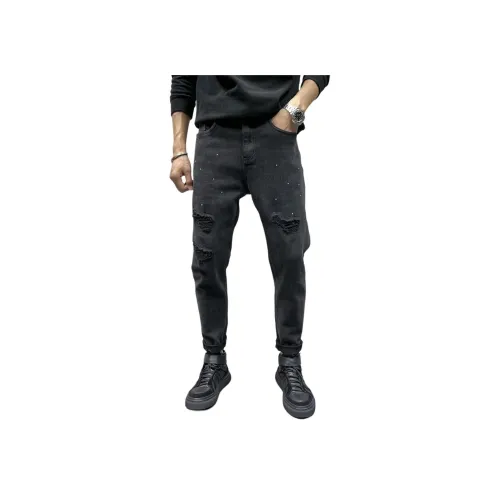 PWUE Черно-серый цвет унисекс джинсы