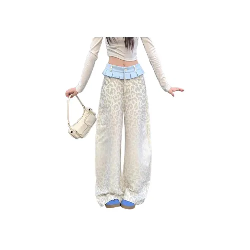 SRCG Леопардовый принт Встроенный Синий Юбка с Воланами Женские Джинсы