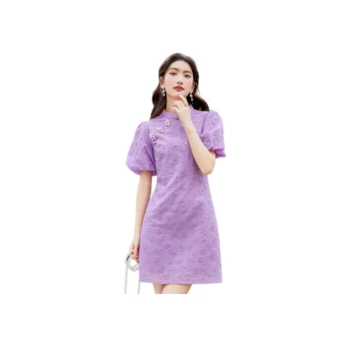 Like The Age Of Water Короткий рукав Платье Женское Фиолетовое