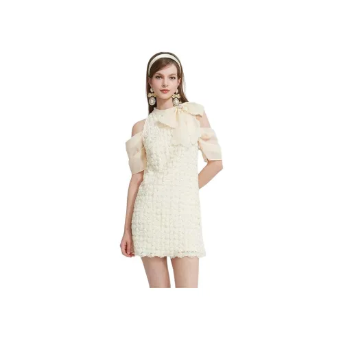 AIVEI Бежевый Женские Короткие Платья с Длинными Рукавами