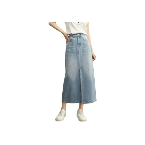 HIPPIEMISS Denim Long Skirt Women's Light Blue