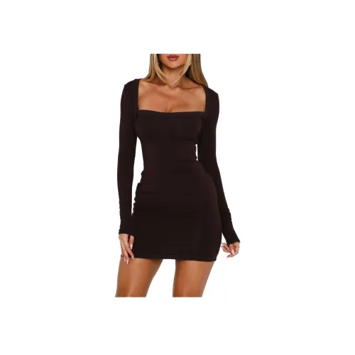 WHITE FOX The Futures Прозрачное Платье с Длинными Рукавами Мини Платье Темное Платье с Длинными Рукавами Женское