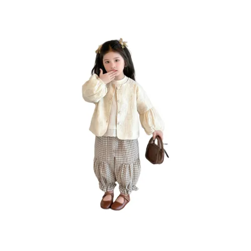 La Cergo Длинный рукав Базовый слой Кардиган Куртка Клетка Брюки Трехкомпонентный комплект Повседневная Спортивная одежда Детская