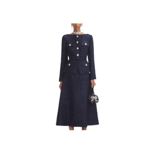 Self Портрет Длинное Платье с Длинными Рукавами Женское Темно-синий