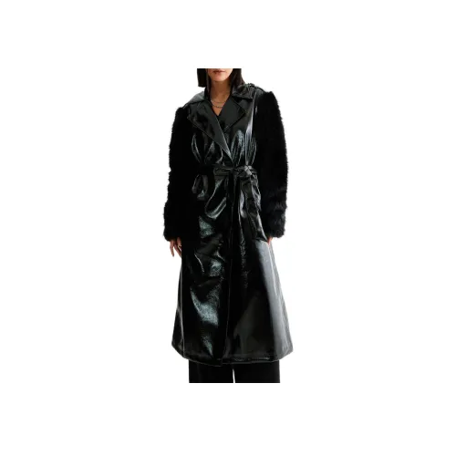 NASTY GAL Премиум Винил Меховая отделка Пальто Женские Черный